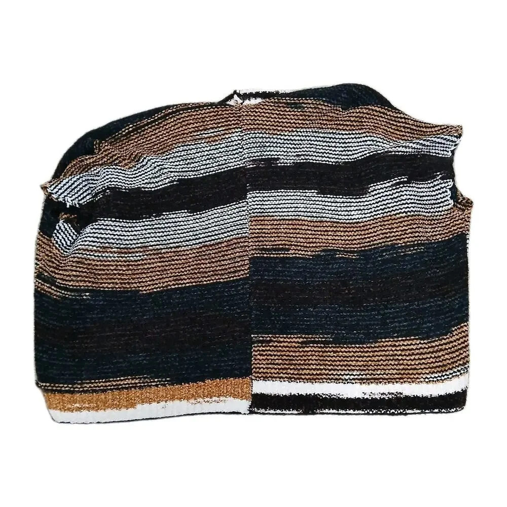 BKE Chenille Open Front Striped Cardigan Sweater XS/S Black Brown Tan‎ Boho Cozy